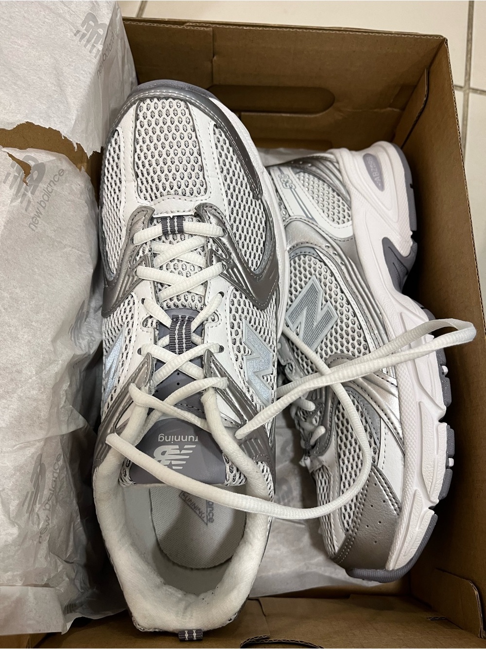 Brand new, never worn | New Balance Women's Silver and White Athletic Sneakers - Picture 2 of 11